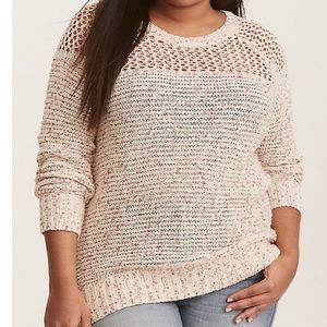 Torrid, OPEN STITCH YOKE RAGLAN SWEATER